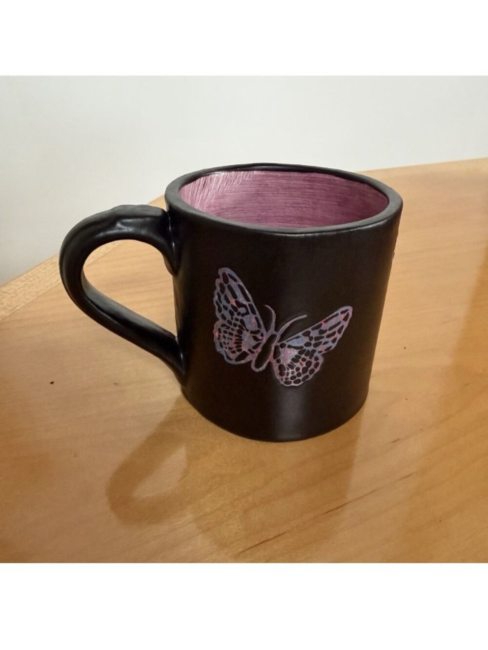 Handmade Studio Art Pottery Butterfly Coffee Mug Signed Vintage 1998 Gift Garden